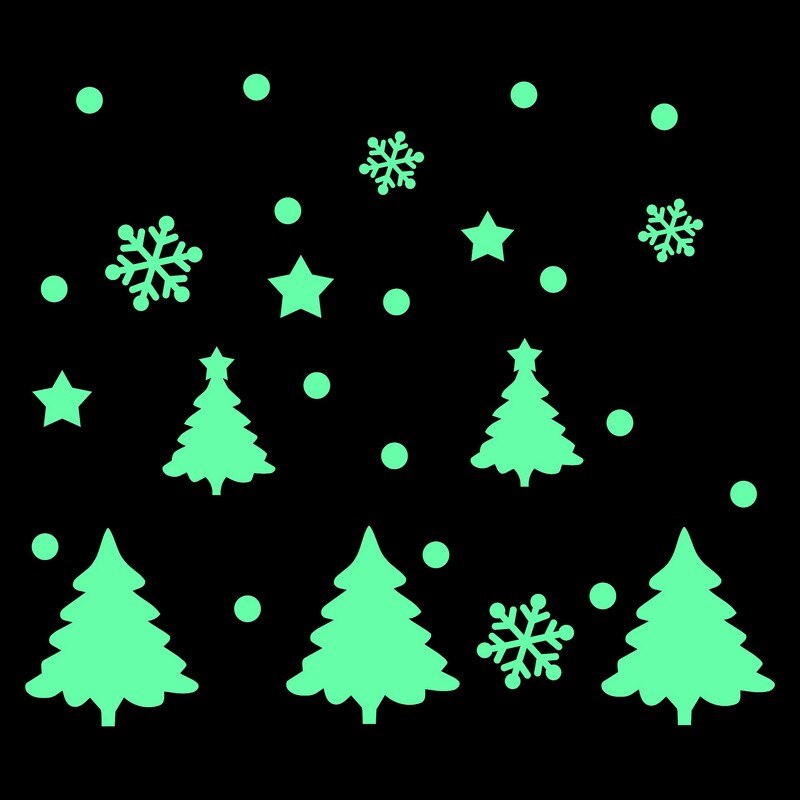 Glow in Dark Christmas Tree Happy Year Luminous Snowflake Decorations Shop Window Glass Home DIY TV Background Wall Stickers