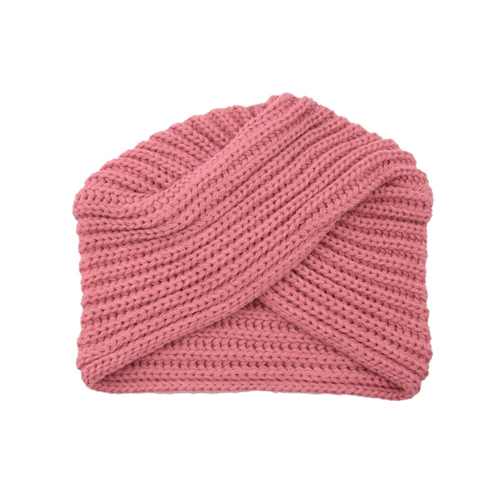 Sombreros de turbante de punto para mujer, gorros indios musulmanes, gorros de punto de lana, gorros cruzados, gorros bohemios con punta: Pink