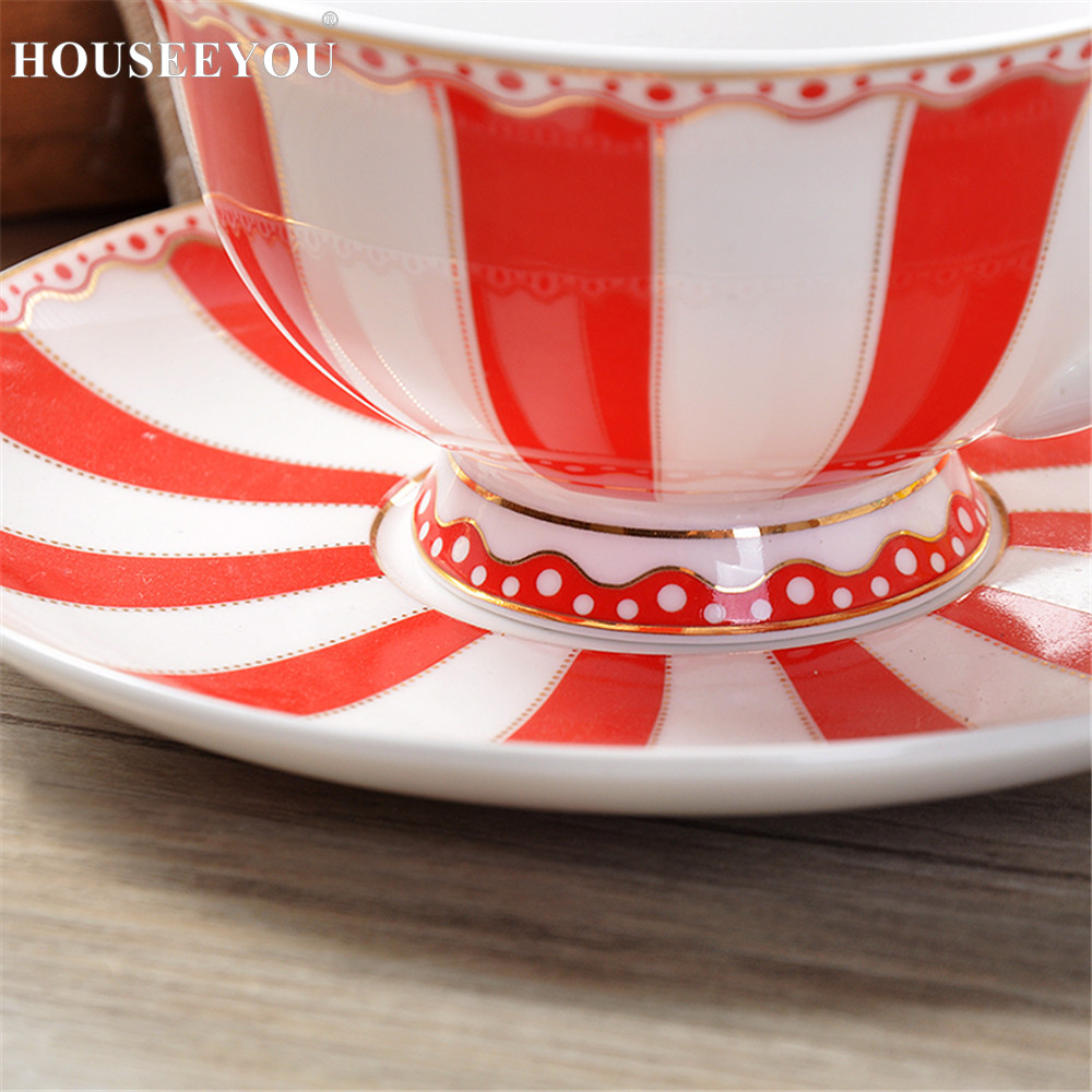 HOUSEEYOU European Rainbow Bone China Coffee Cup Teacups Saucer Set Ceramic Cup Advanced Porcelain Valentine Tea Cup