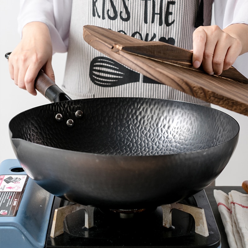 Ijzeren Wok Chinese Traditionele Kookgerei Non-Coating Non-stick Wok Pan Koken Potten Wok Inductie Keuken gebruiksvoorwerpen