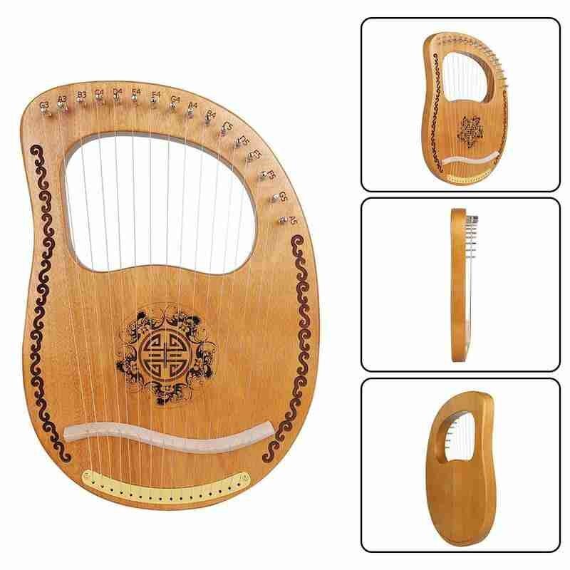 Lyre Harp 16 String Mahogany Harp Wood Color Portable Percussion Instrument Mahogany Lyre Beginner Harp Tools Lyre Harp Mus M7P8