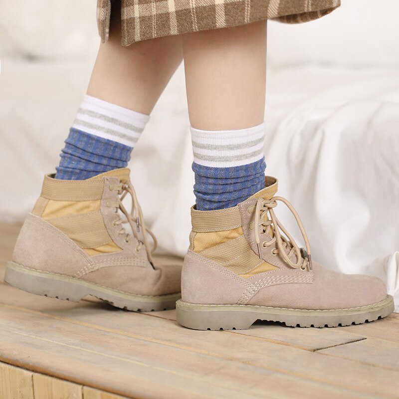 Elifashion koreaanse versie herfst & winter tube sokken retro dames sokken warm & ademend lange tube stapel katoenen sokken 2- voudig te dragen: F