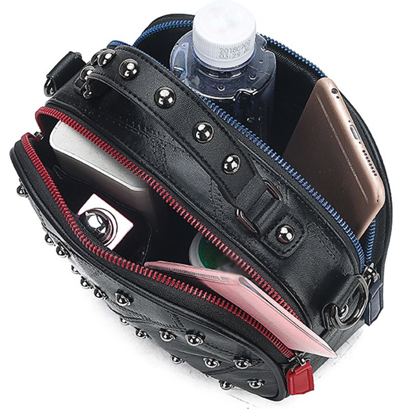 Bolsos de hombro con remaches para mujer, bandoleras cruzadas de piel auténtica, bolsas de viaje pequeñas y suaves