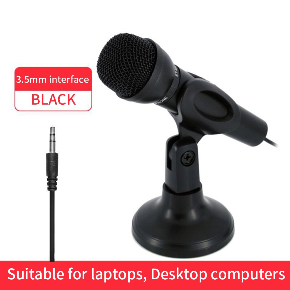 3.5mm Wired Microphone KTV Table Desktop Stand Meeting Singing Recording 180 Degree Rotatable Karaoke Computer Laptop Portable