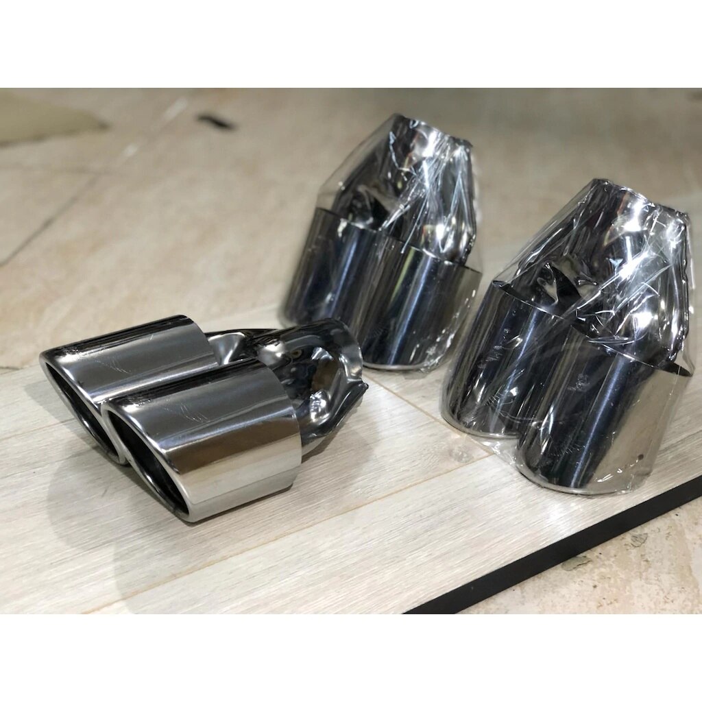 Dual Outlet Exhaust Tip Stainless Chrome with Slant Tip Car For Accessory Yükses Sound Noisy Sport Tuning