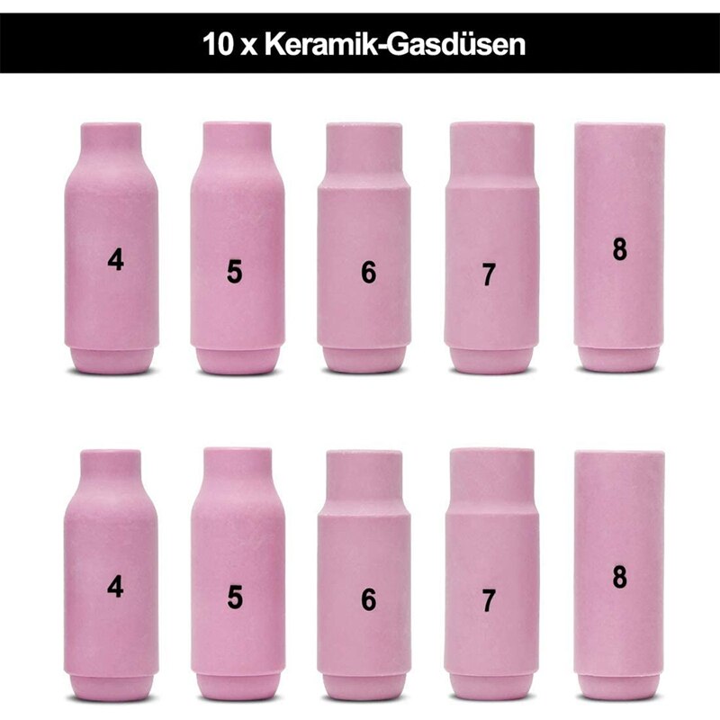 TIG Welding Accessories Set, Adapter Sleeves+ Housing+ Ceramic Nozzles+ Tungsten Electrodes for WP-26 TIG Welding Torch