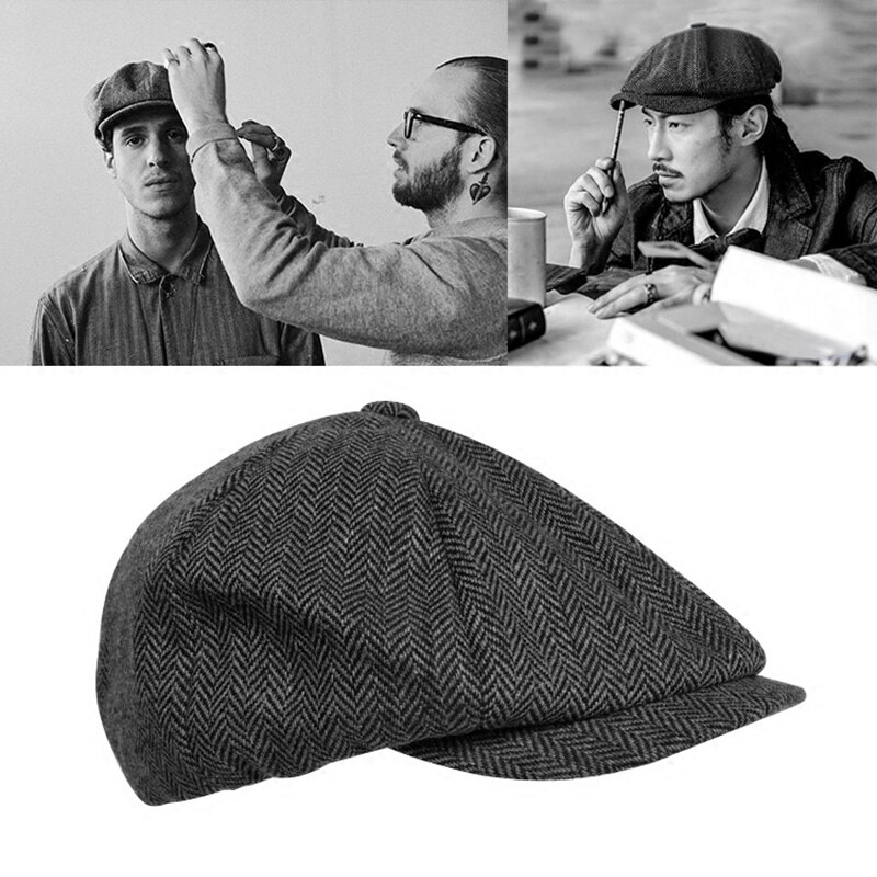 Men's Newsboy Hat Male Beret Men soft newsboy cap retro octagonal cap special female beret painter qiu dong men's hat