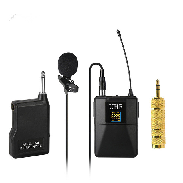 Microphone UHF Wireless Microphone System Lavalier Lapel Mic Receiver+Transmitter for Camcorder Recorder Microphone: Add 3.5mm adapter