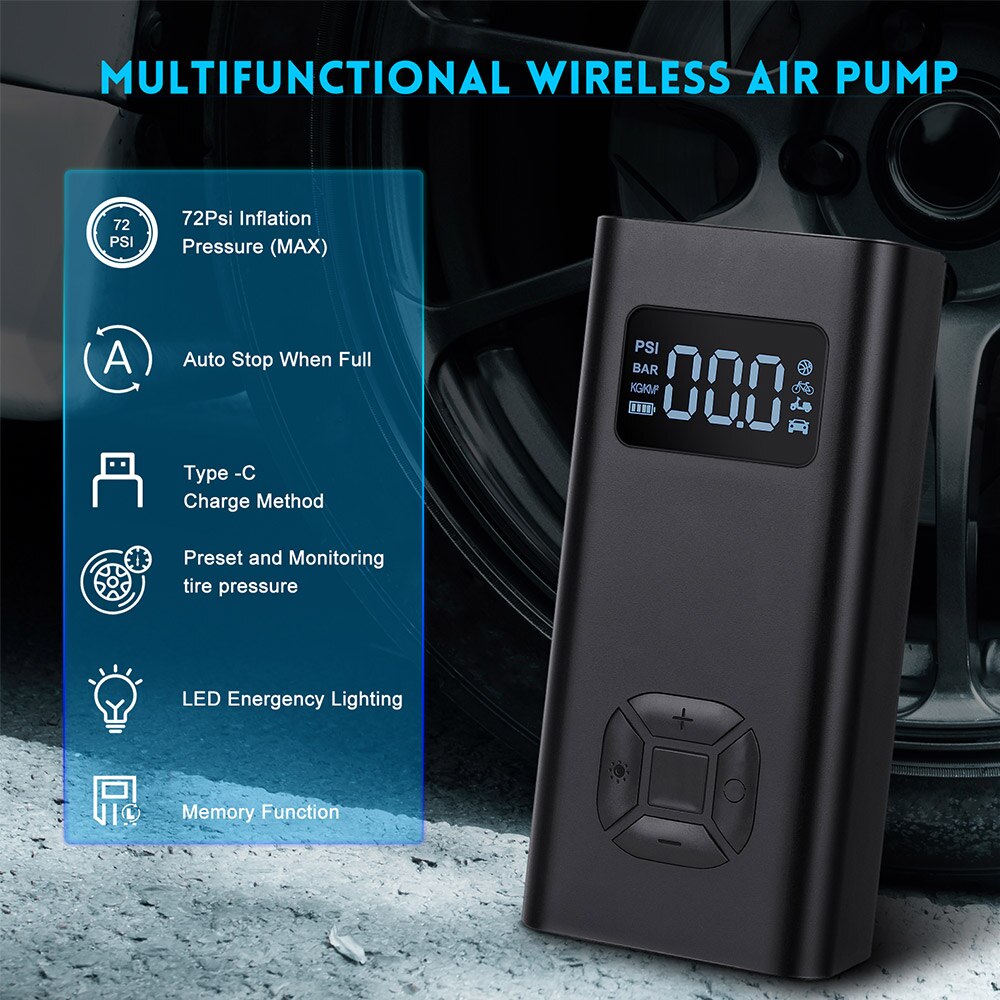 5v 150 psi johdoton auton rengaspumppu usb ladattava 6500 mah akku mini digitaalinen ilmapumppu renkaan täyttö kannettava ilmakompressori