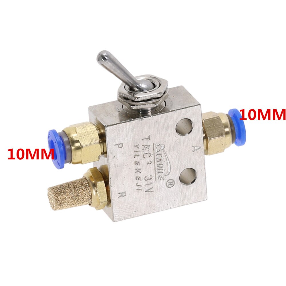 Mechanical Valve TAC2-31V 1/8"PT Thread 2 Position 3 Way Toggle Lever Air Pneumatic switch Valve w Fittings: 10MM