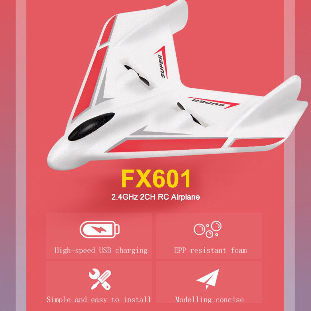 FX601 RC Airplane 2.4GHz 2CH Small Plane EPP Indoor Flight Best RC Toys for Kids Boys with 3 Battery