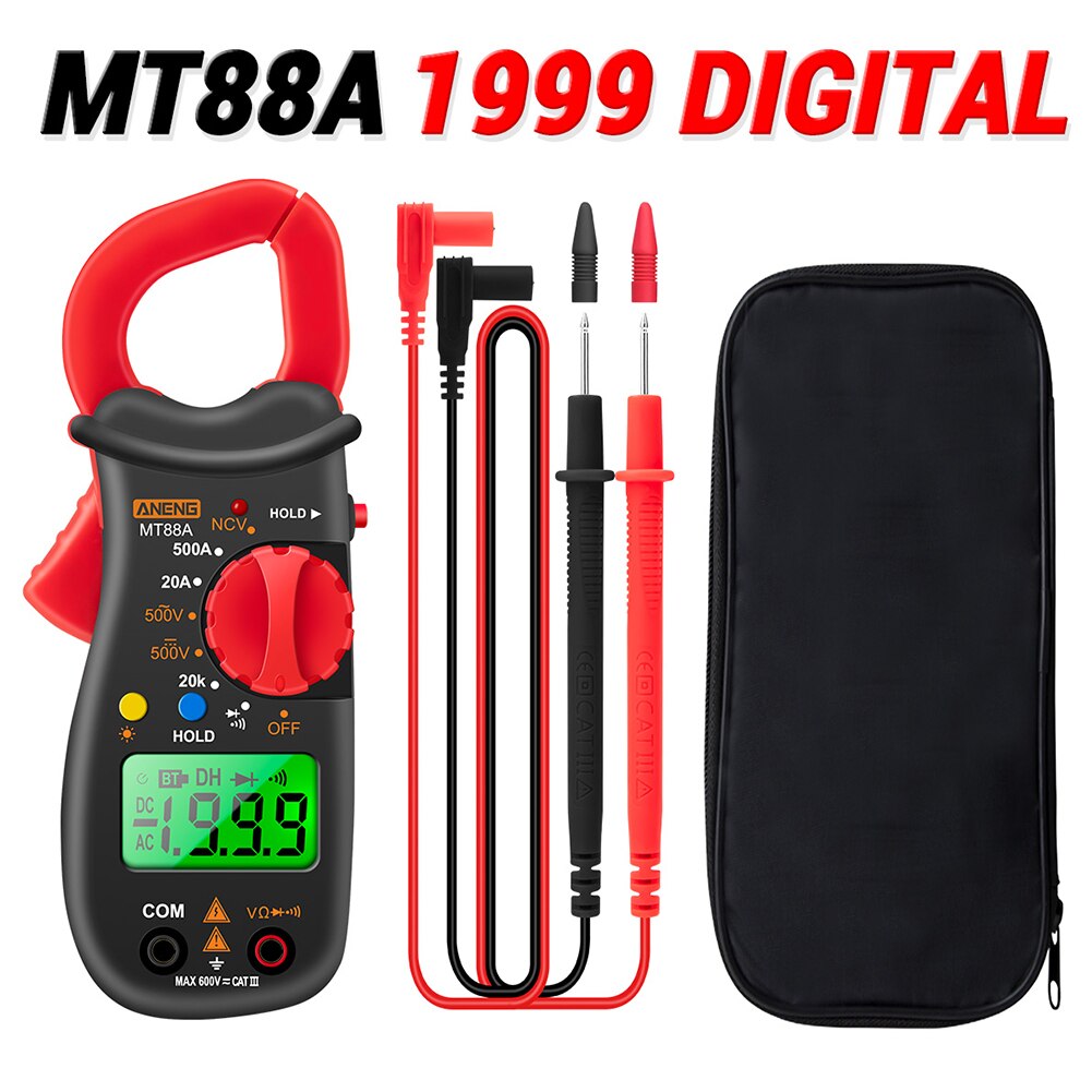 Battery Powered NCV Test Multifunction HD Green Display Measuring Tool Backlight Digital Clamp Multimeter Data Hold 1999 Counts