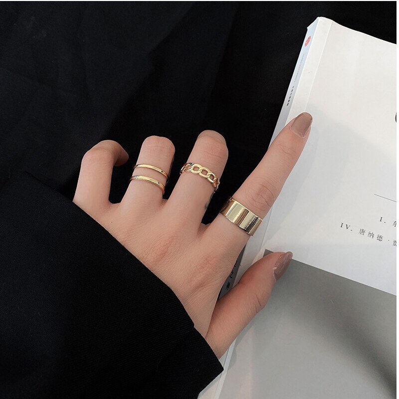 Trend Hip Hop Love Chain Rings for Women Chain Zircon Joint Index Finger Opening Ring Set 2022 Jewelry Trend: style 05