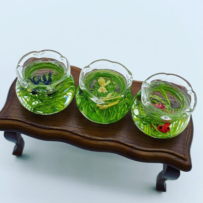 Dollhouse Miniature Glass Fish Tank Bowl Aquarium Doll House Home Ornament Toy For Dollhouse Decals