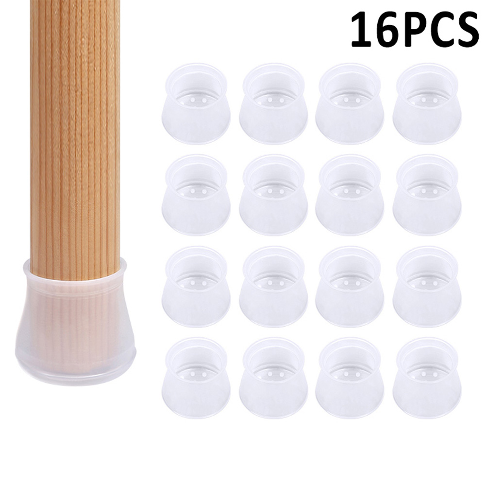 4/8/16 Pcs Furniture Table Chair Leg Floor Feet Cap Cover Protector Non-slip Table Leg Caps Foot Protection Bottom Cover P7Ding: Transparent 16pcs