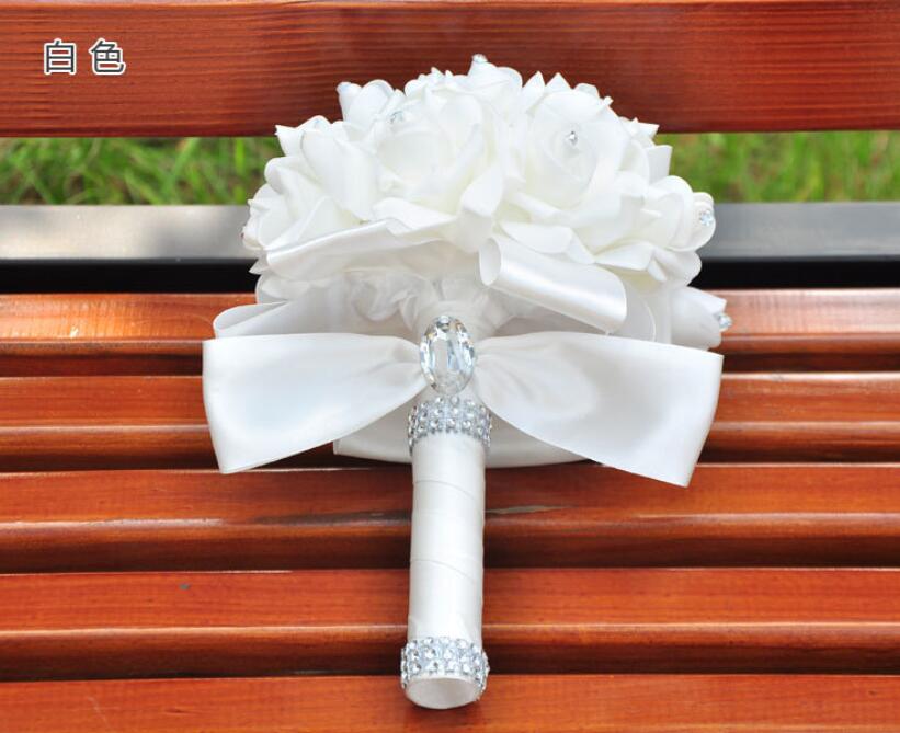 AYiCuthia Romantische Bruiloft Boeket Bruid Bruidsmeisje Bruiloft Decoratie Foam Bloemen Rose Bruidsboeket White Satin Holding S30