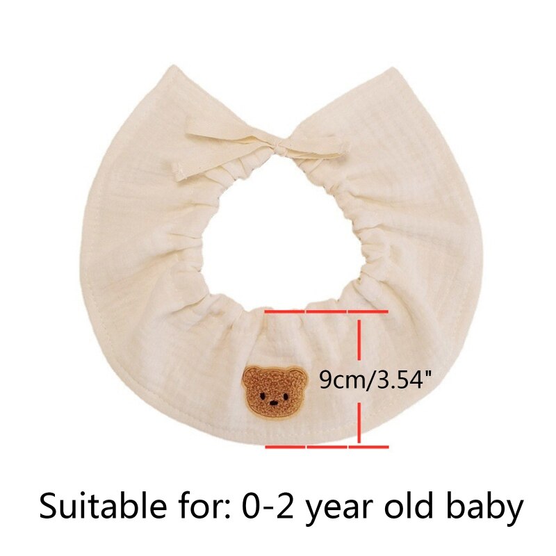 D7YD Cartoon Bear Lace up Burp Cloth Baby Feeding Bib Bandana Scarf Handkerchief 4 Layers Soft Cotton Gauze Saliva Towel