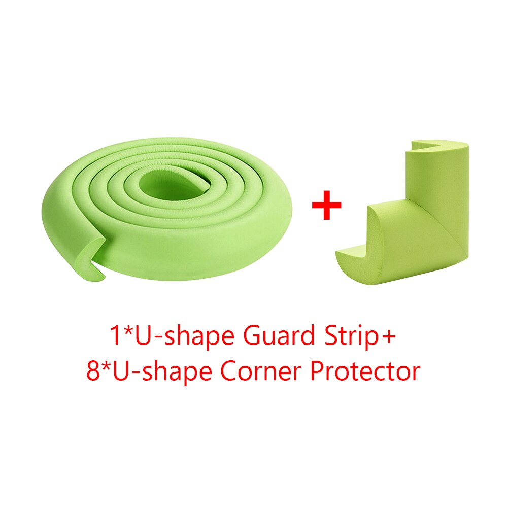 L Shape Security Kids Protection Bumper Edge Angle Soft Baby Safety Desk Table Edge Guard Strip with 8pcs Corner Protectors: green