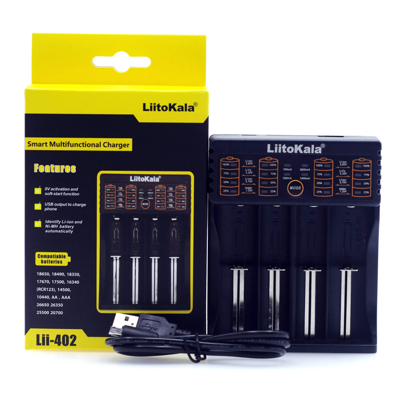 Liitokala Lii402 Lii202 Lii100 LiiS1 18650 Charger 1.2V 3.7V 3.2V AA/AAA 26650 NiMH li-ion battery Smart Charger 5V 2A EU Plug: Lii402 And USB Cable