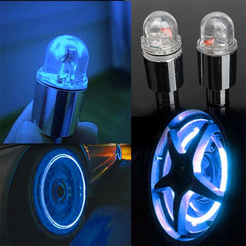 2Pcs Fiets Auto Wiel Tire Flesdop Spoke Neon LED Verlichting Lamp Gasmondstuk Ventiel Glow Stick licht