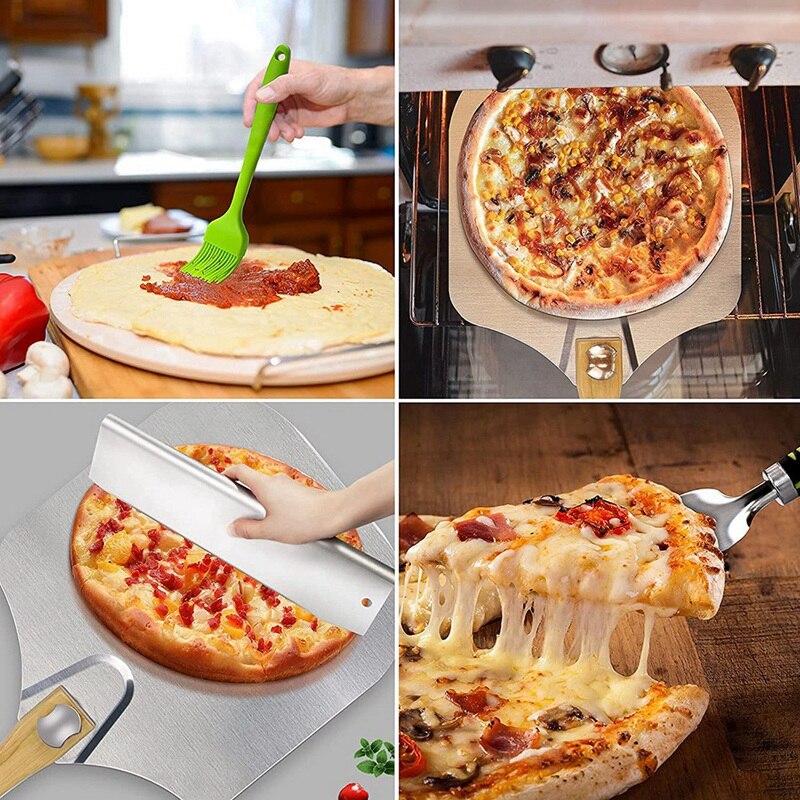 Pizza Peel Tools Set Pizza Cutter And Paddle Aluminum Pie Paddle With Foldable Wooden Handle For Baking Pizza And Bread
