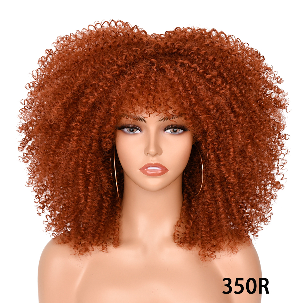 Pelucas rubias de pelo corto para mujeres negras, Afro, rizado, flequillo, Cosplay, Lolita, sintético, Marrón Natural, mezclado: 4/30HL