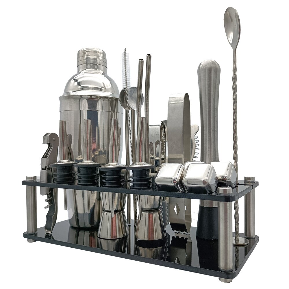 Bar shaker kit cocktail shaker 23-piece set with 304 stainless steel ice pellets, measuring cup, hippocampus, straw, wine spout