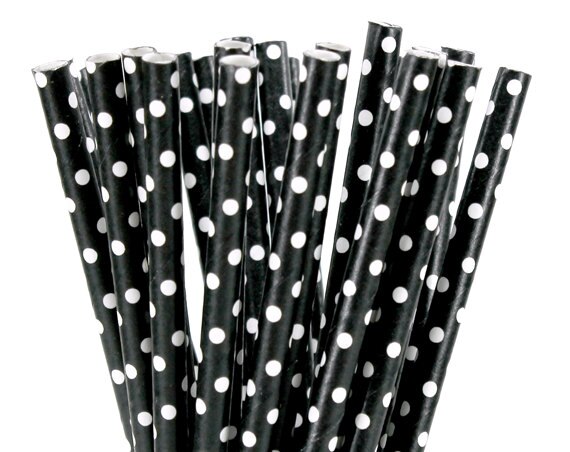 25pcs Black Red Paper Straws Straws For Birthday Wedding Decorative Party Event Drinking Straws Supplies: Black 4