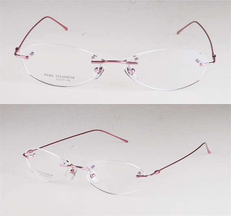 Women Rimless Glasses Pure Titanium Eyeglasses Optical Frame Prescription Frameless Spectacle Simple Line Temple 1280: Red