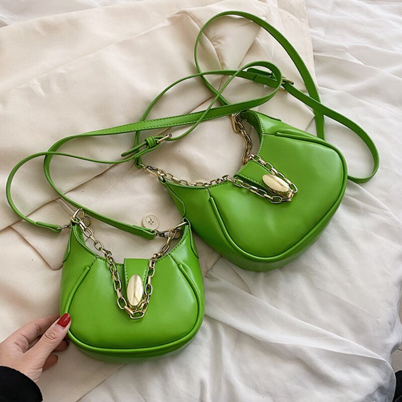 Borsa a tracolla da donna in tinta unita borse a tracolla in pelle Pu di alta qualità 2022 borsa a catena alla moda di nuovo arrivo per donna: Green / L15cmW5cmH11cm