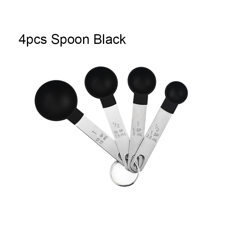 4/8 uds/1 Juego taza medidora cucharadita cuchara multiusos para azúcar pastel hornear harina taza medidora utensilio de medición de cocina para el hogar: Negro