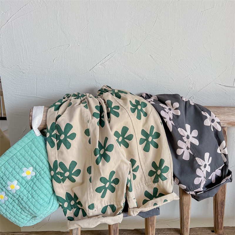 Spring kids pure cotton harem pants Children floral print all-match casual pants