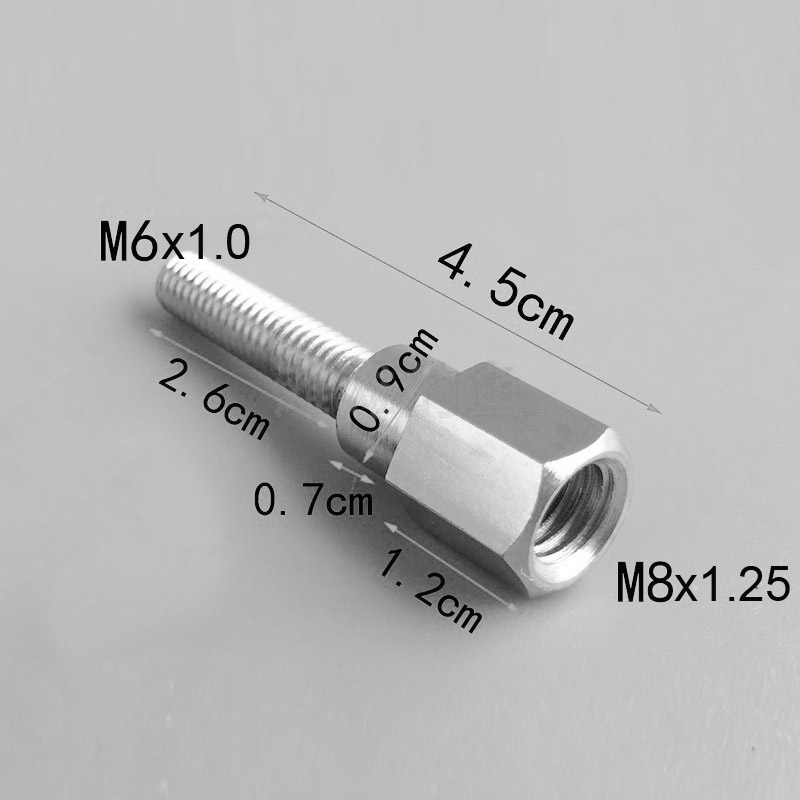 Adaptador de espelho traseiro para motocicleta, 2 peças m8 8mm a 6mm m6 macho fêmea rosca direita alongar e aumentar parafusos