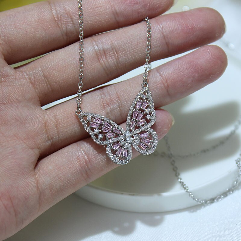 glänzend Seite Neue Zubehör Kristall Schmetterling Anhänger & halsketten für Frauen Elegante Zirkonia Kette Halsband Halsketten: 3