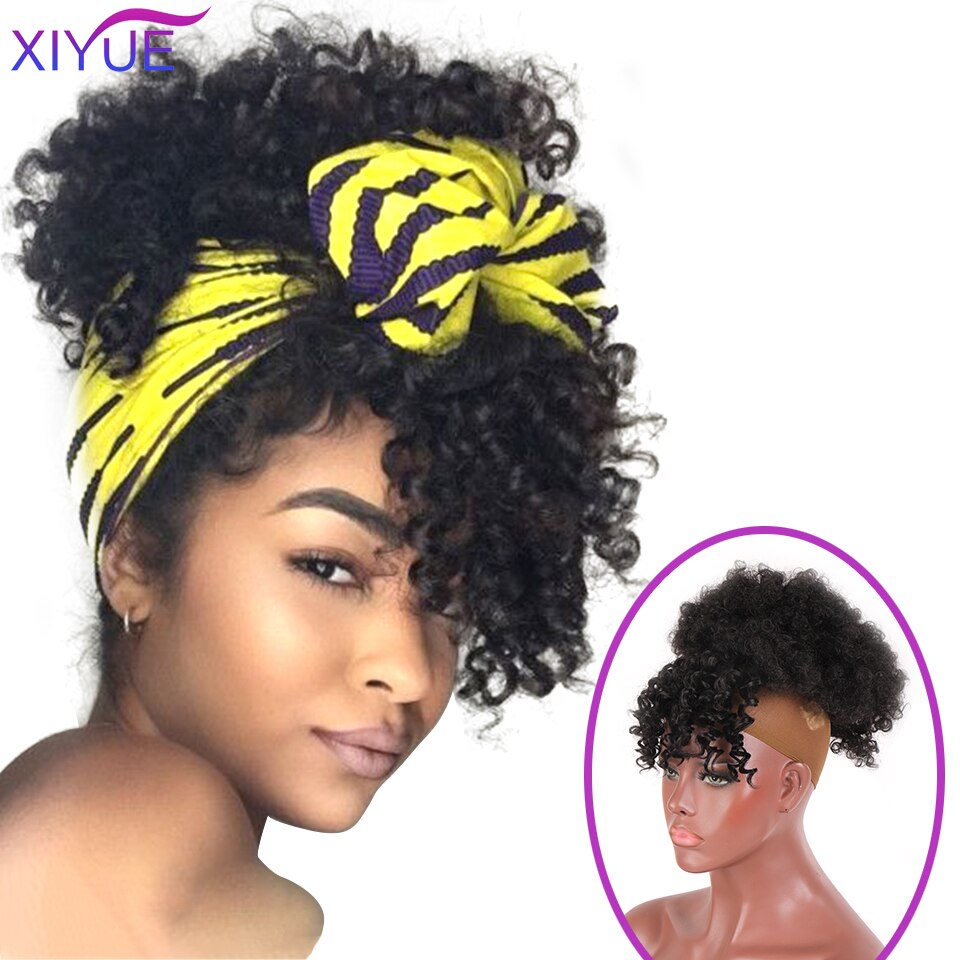 Frange synthétique Afro courte crépue bouclée avec cordon de serrage, Chignon Afro court, queue de cheval crépue bouclée avec frange, Extension capillaire