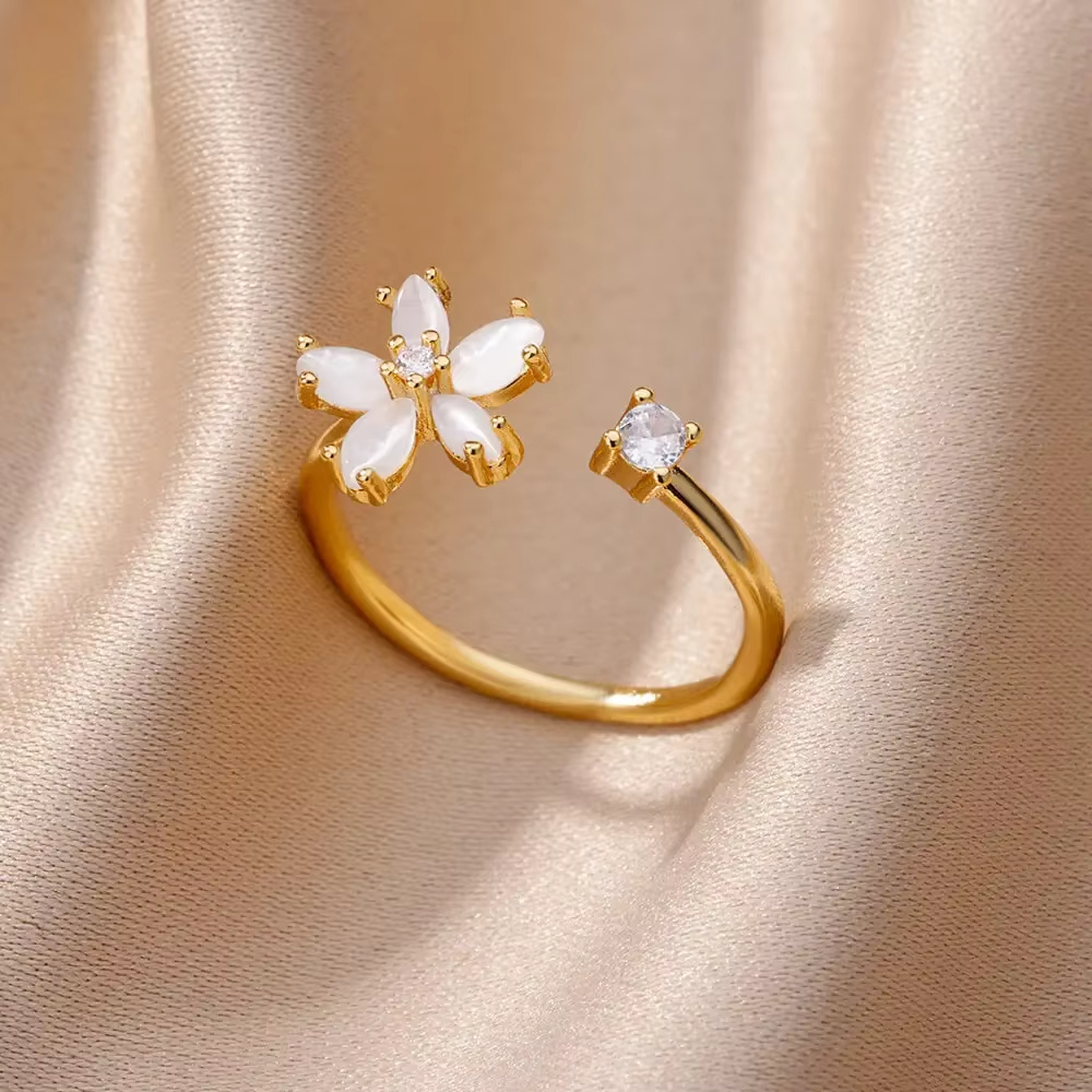 Anillos geométricos de circón de lujo para mujer, anillo abierto de acero inoxidable de Color dorado, joyería estética para de boda a la , para mujer