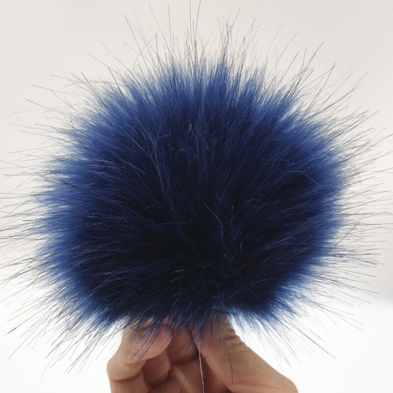 Boule en fausse fourrure colorée pour bonnets 12cm, pompon en fourrure artificielle pour bonnet, sac pour chaussures avec bouton-pression: Marine Bleu