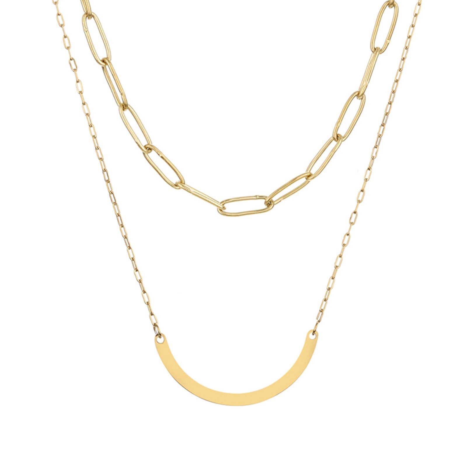 Punk Stijl Rvs Ketting Goud Kleur Papier Clip Hart Multilayer Vrouwen Party Club Kettingen Choker Ketting Sieraden, 1Pc: 2