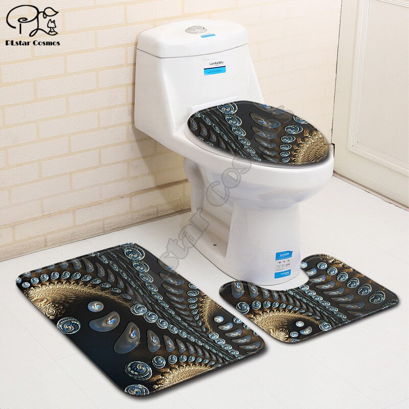 Psychedelic swirl pattern 3D printed Bathroom Pedestal Rug Lid Toilet Cover Bath Mat Set style-3