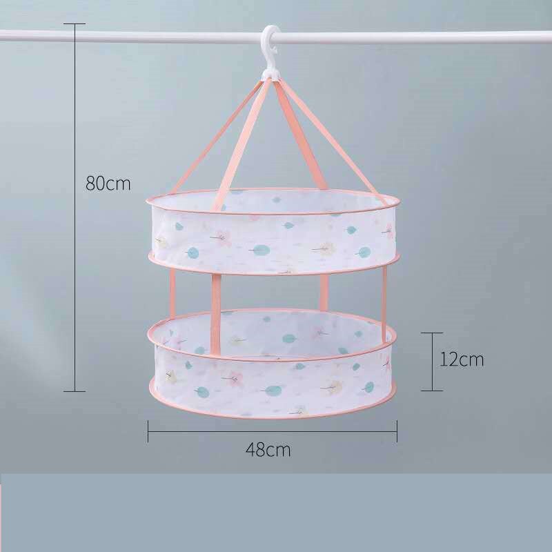 Cartoon Style Clothes Laundry Drying Net Single Double Layer Underwear Drying Basket Round Sweater Socks Drying Net Windproof: 2 layers F 48cm