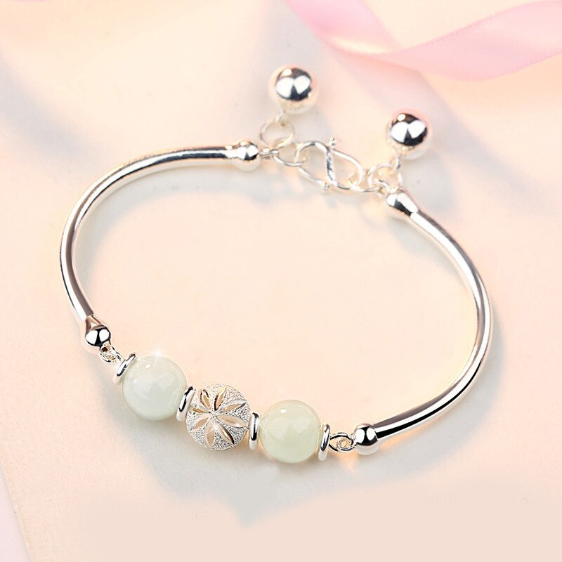 Pulsera de estilo Simple de línea retorcida de Jade hueco de Pin de Plata de Ley 925