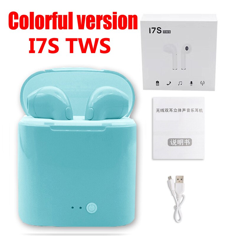 Wpaier-auriculares I7S TWS con Bluetooth, auriculares inalámbricos portátiles con cargador, auriculares universales I7 mini: I7STWS Colorful BLUE