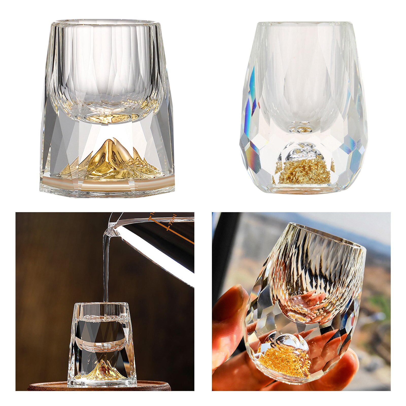 Shot Glass 15ml Gold Foil Chinese Style Spirits Glass Drinkware for