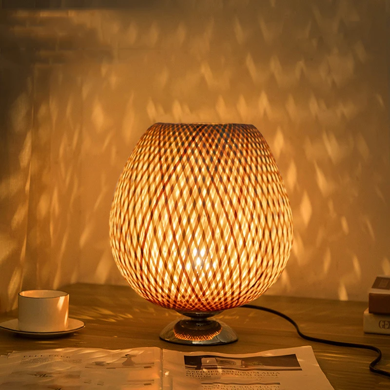 Vintage Bambus Tisch Lampen Chinesischen Stil Handgemachte Holz Schreibtisch Lampe für Wohnzimmer Schlafzimmer Dekoration Kreative E27 Neben Lampe: green
