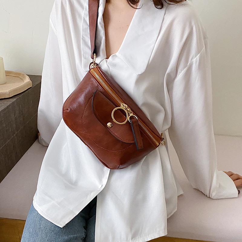 Små pu læder crossbody tasker til kvinder bryst taske skulder simpel taske kvindelige enkle håndtasker