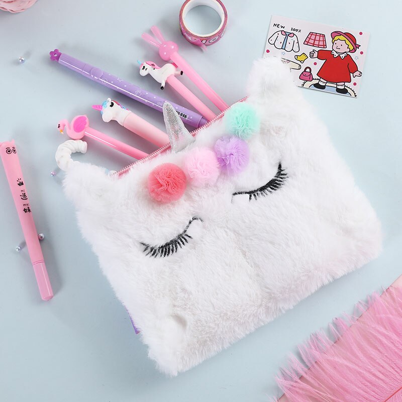 Eenhoorn Bont Handtas Voor Vrouwen Bloem Flap Koreaanse Dag Koppelingen Purse Leuke Rits Make Envelop Pouch