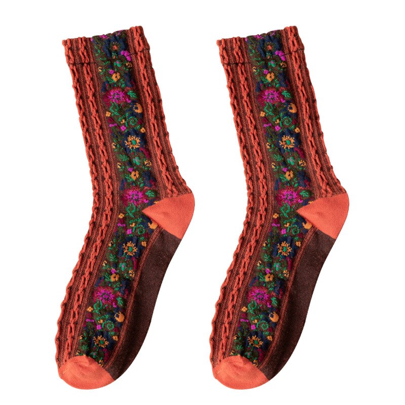 Calze da donna in stile etnico calze a tubo medio Jacquard Vintage ▾ calze da ricamo in cotone calze da donna per dormire a casa telecamera da letto femminile Sox