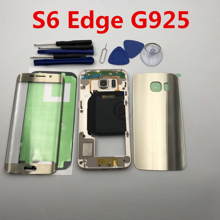 Originele S6 Rand Volledige Behuizing Cover Voor Samsung Galaxy S6 Rand G925F G925 SM-G925F Battery Cover + Midden Frame + voor Glas Lens