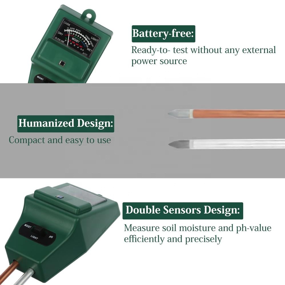3 in 1 Soil Tester Light Temperature Moisture Acidity PH Meter Soil Meter Test Kit No Battery Required