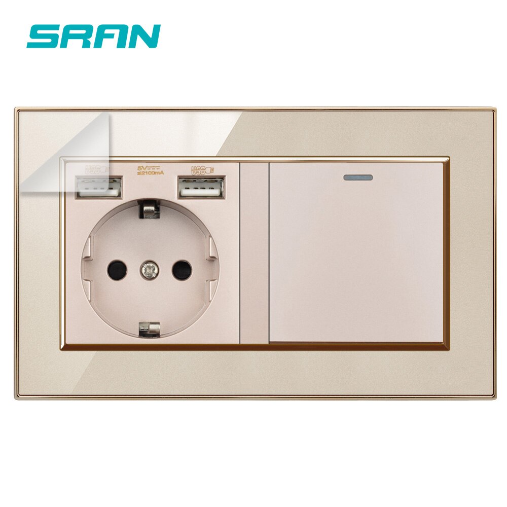 Wandcontactdoos eu standaard 16a -weg stopcontact geaard stopcontact met usb-aansluiting 1 -voudig 1 -weg 146 acrylpaneel